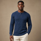 Long Sleeve Henley Waffle Knit in Blue – Tarlano Premium Menswear