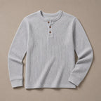 Long Sleeve Henley Waffle Knit Gray – Product Photo