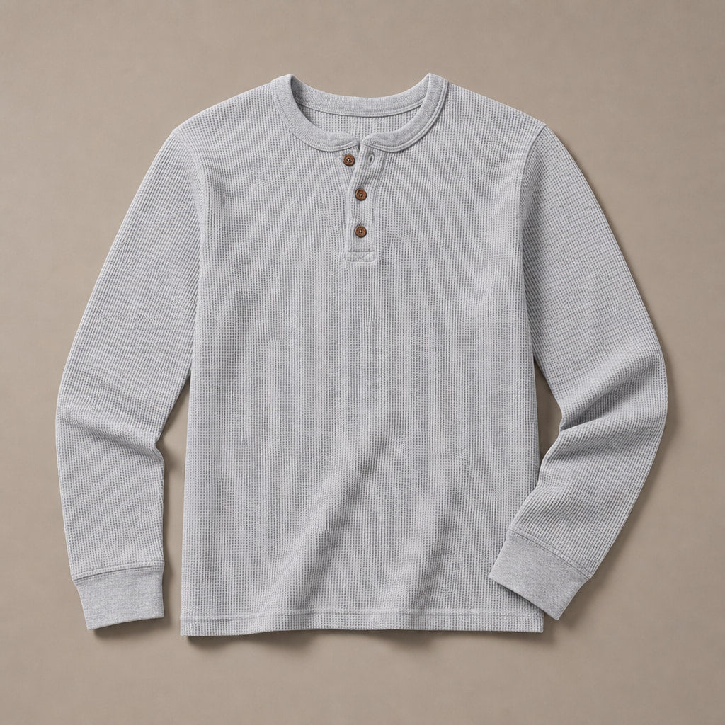 Long Sleeve Henley Waffle Knit Gray – Product Photo