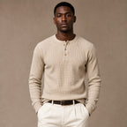 Long Sleeve Henley Waffle Knit in Khaki – Tarlano Premium Menswear