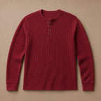 Long Sleeve Henley Waffle Knit Wine – Product Photo