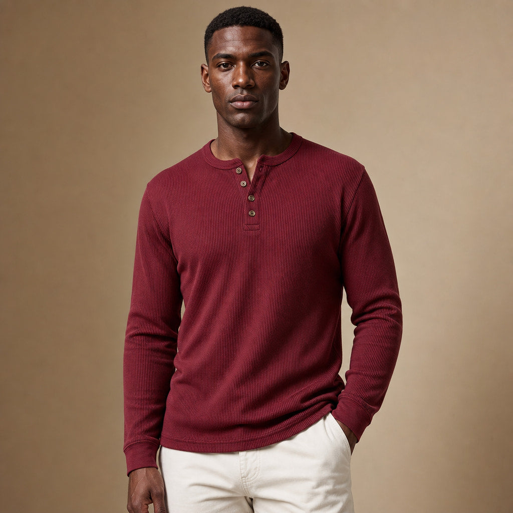 Long Sleeve Henley Waffle Knit in Wine – Tarlano Premium Menswear