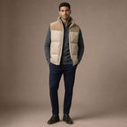 Quilted Puffer Vest Stand Collar Beige – Full Look