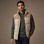 Quilted Puffer Vest Stand Collar Beige – Product Photo
