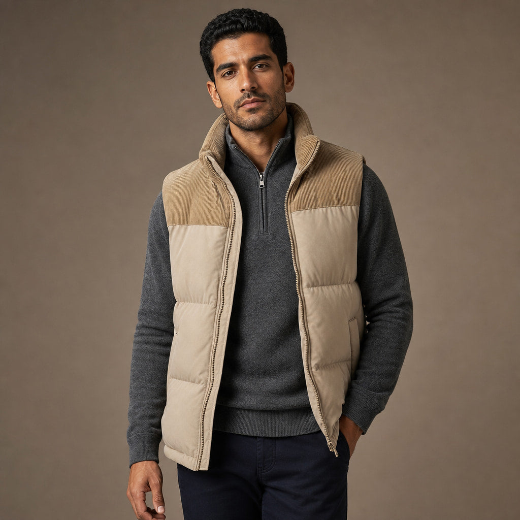 Quilted Puffer Vest Stand Collar Beige – Product Photo