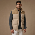 Quilted Puffer Vest Stand Collar in Beige – Tarlano Premium Menswear