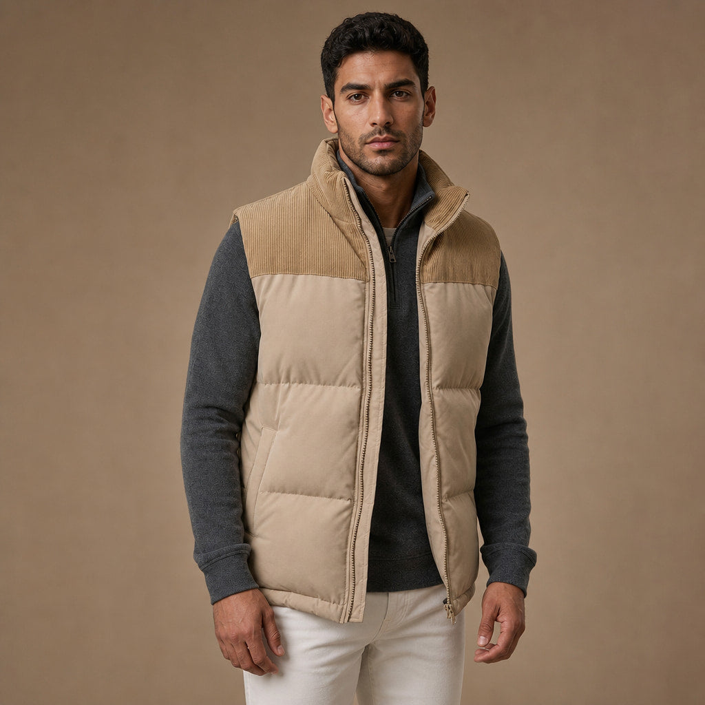 Quilted Puffer Vest Stand Collar in Beige – Tarlano Premium Menswear