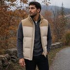 Quilted Puffer Vest Stand Collar Beige – Styled Editorial Shot