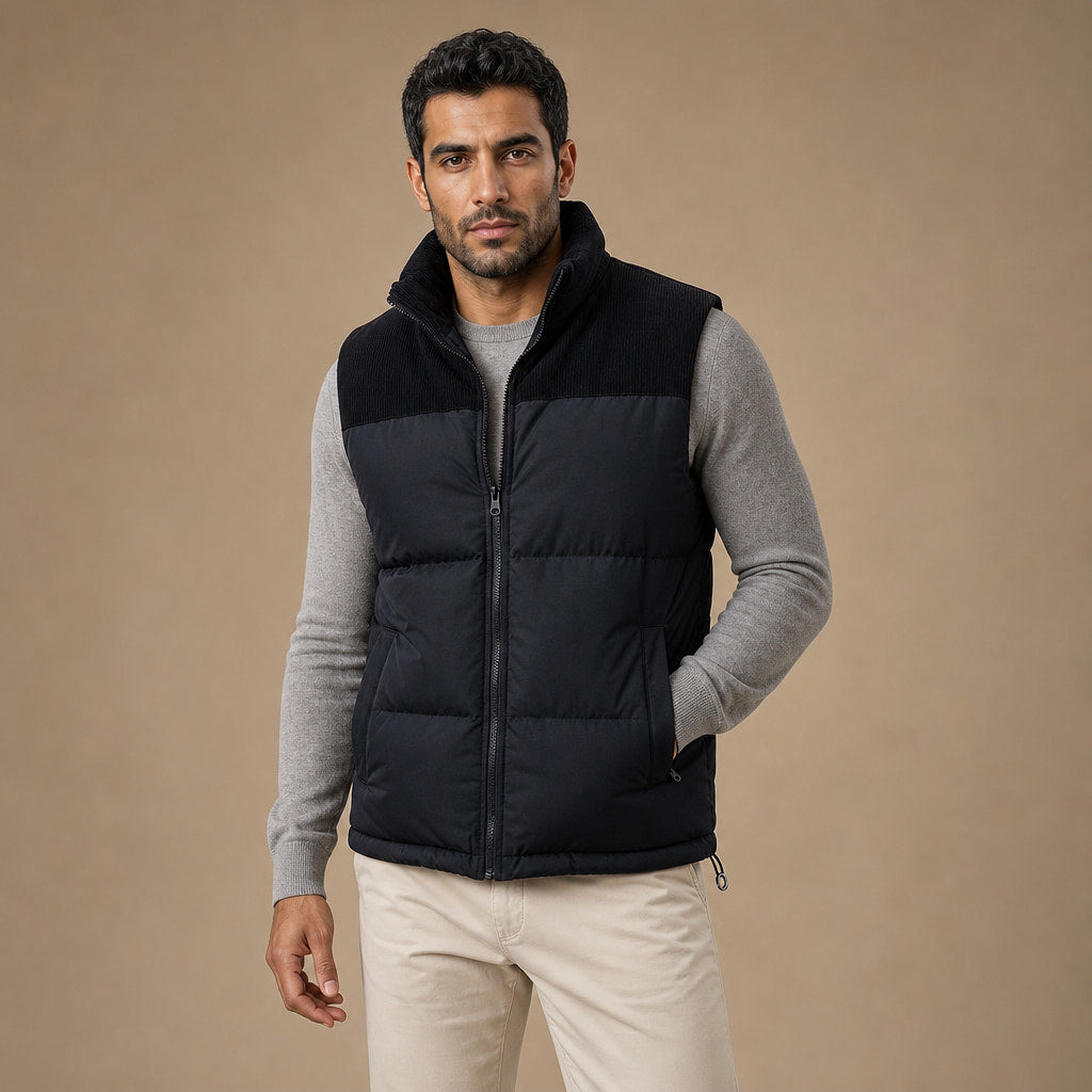 Quilted Puffer Vest Stand Collar Black – Product Photo