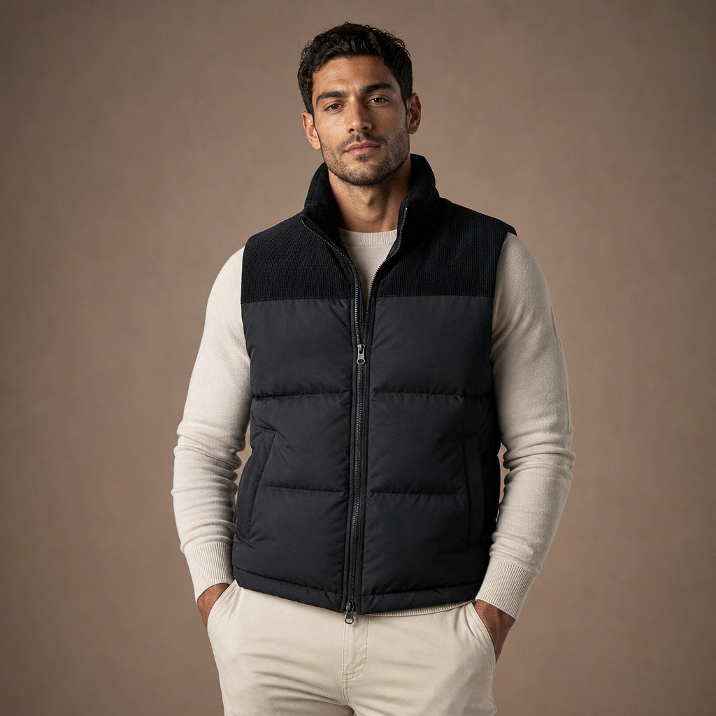 Quilted Puffer Vest Stand Collar in Black – Tarlano Premium Menswear