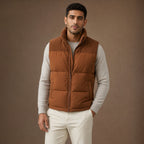 Quilted Puffer Vest Stand Collar Brown – Product Photo