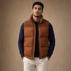 Quilted Puffer Vest Stand Collar in Brown – Tarlano Premium Menswear