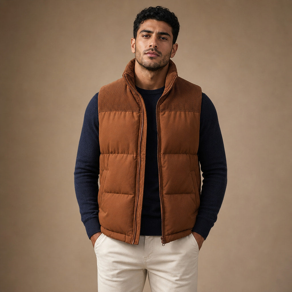 Quilted Puffer Vest Stand Collar in Brown – Tarlano Premium Menswear