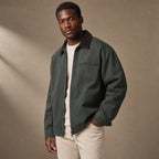 Barn Jacket Cotton Canvas Corduroy Collar Green – Side Angle View
