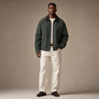 Barn Jacket Cotton Canvas Corduroy Collar Green – Full Look