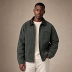 Barn Jacket Cotton Canvas Corduroy Collar Green – Product Photo