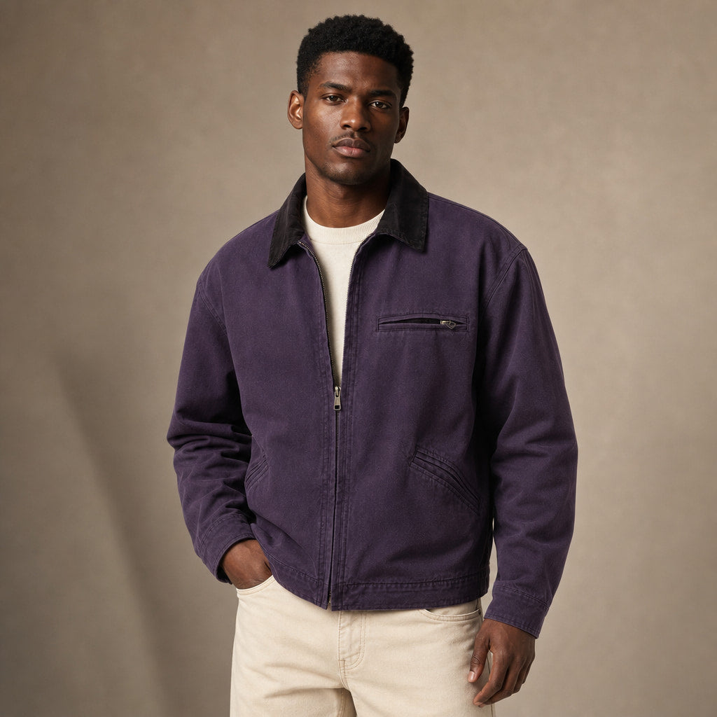 Barn Jacket Cotton Canvas Corduroy Collar in Purple – Tarlano Premium Menswear