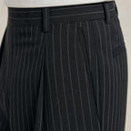 Pinstripe Trousers Wide Leg Black Black – Fabric and Detail Close-Up
