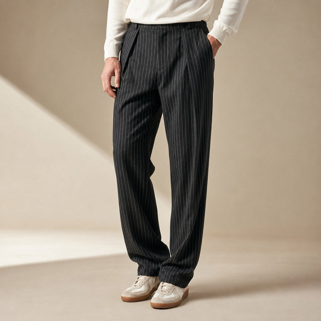 Pinstripe Trousers Wide Leg Black Black – Product Photo