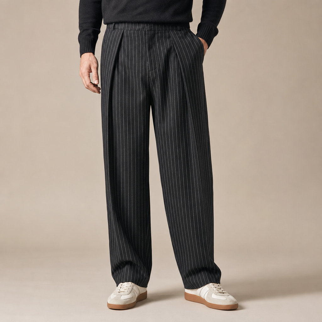 Pinstripe Trousers Wide Leg Black in Black – Tarlano Premium Menswear