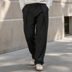 Pinstripe Trousers Wide Leg Black Black – Styled Editorial Shot