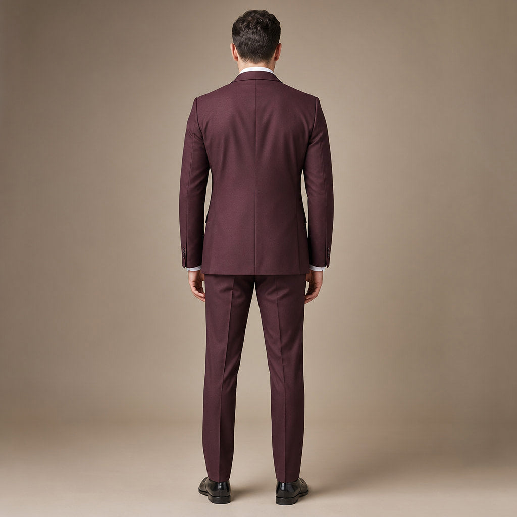 Three Piece Suit Two Button Burgundy Burgundy – Side Angle View