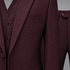 Three Piece Suit Two Button Burgundy Burgundy – Fabric and Detail Close-Up