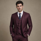 Three Piece Suit Two Button Burgundy Burgundy – Full Look