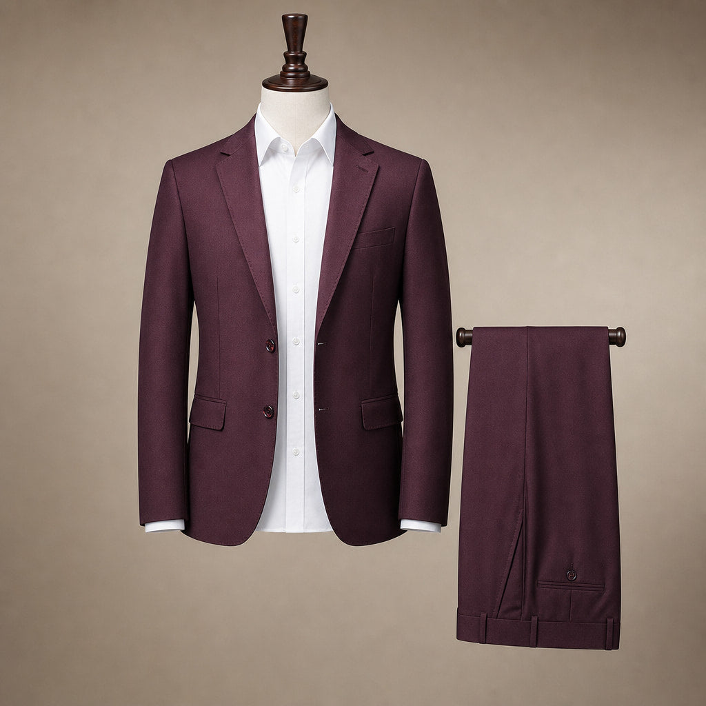 Three Piece Suit Two Button Burgundy Burgundy – Product Photo