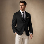Herringbone Blazer Notch Lapel Black – Side Angle View