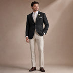 Herringbone Blazer Notch Lapel Black – Full Look