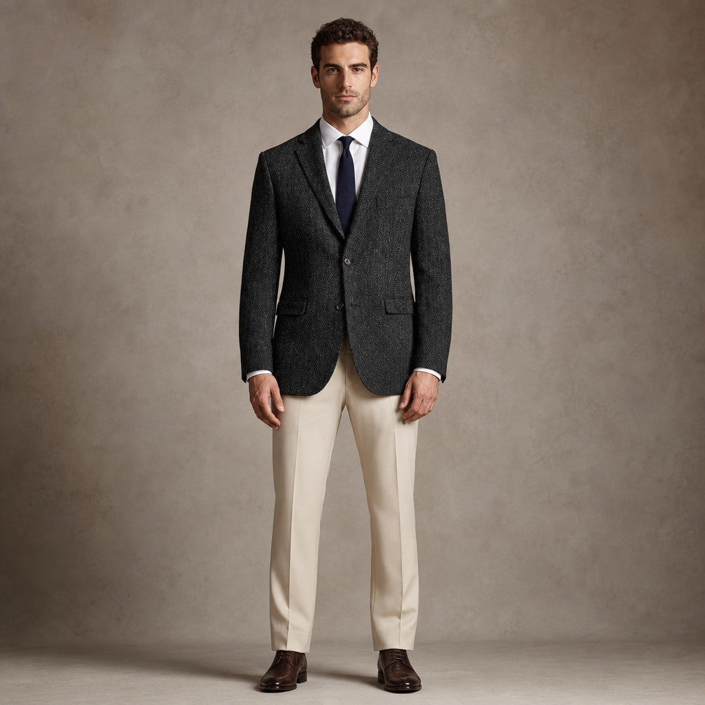 Herringbone Blazer Notch Lapel Black – Product Photo