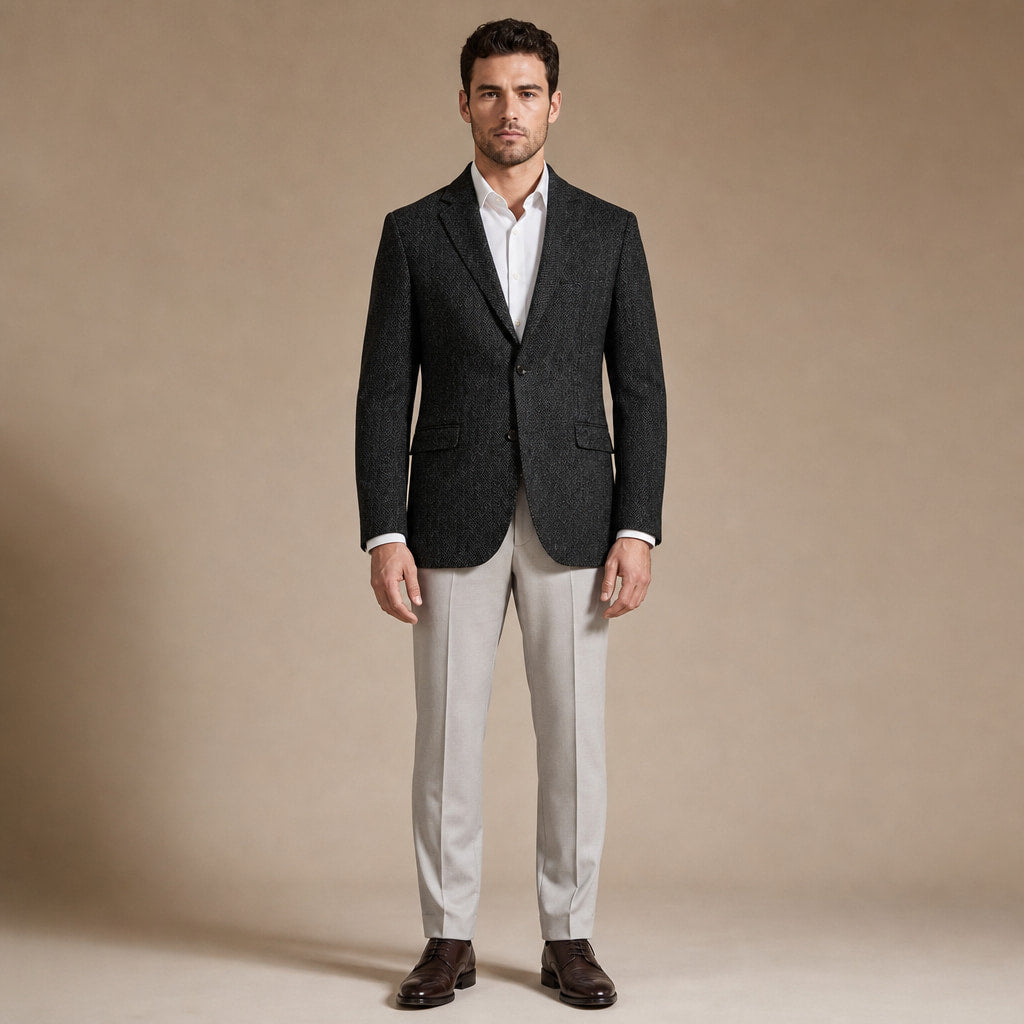 Herringbone Blazer Notch Lapel in Black – Tarlano Premium Menswear