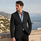 Herringbone Blazer Notch Lapel Black – Styled Editorial Shot