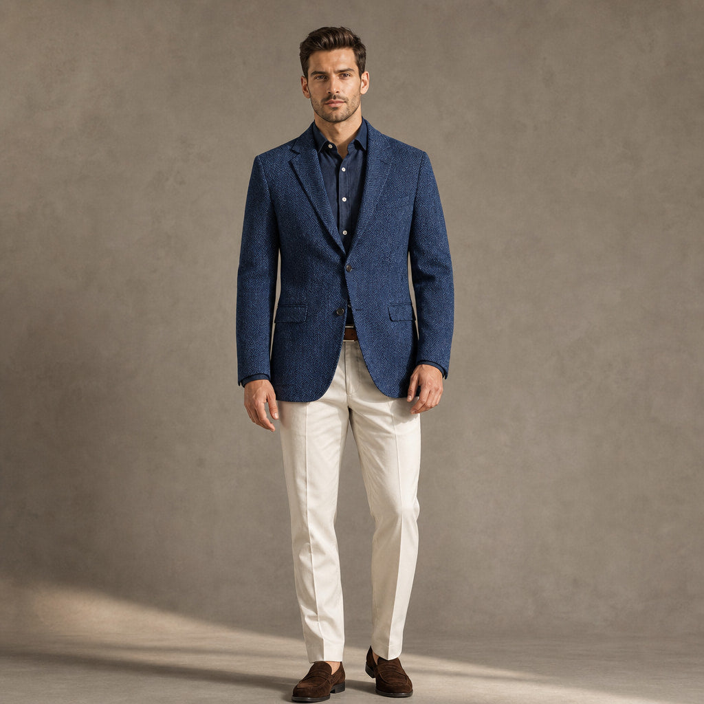 Herringbone Blazer Notch Lapel Blue – Product Photo