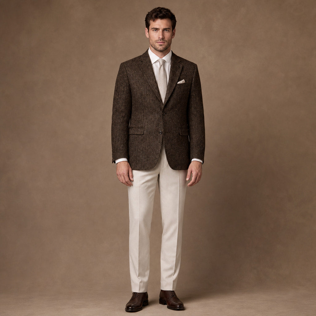Herringbone Blazer Notch Lapel in Brown – Tarlano Premium Menswear