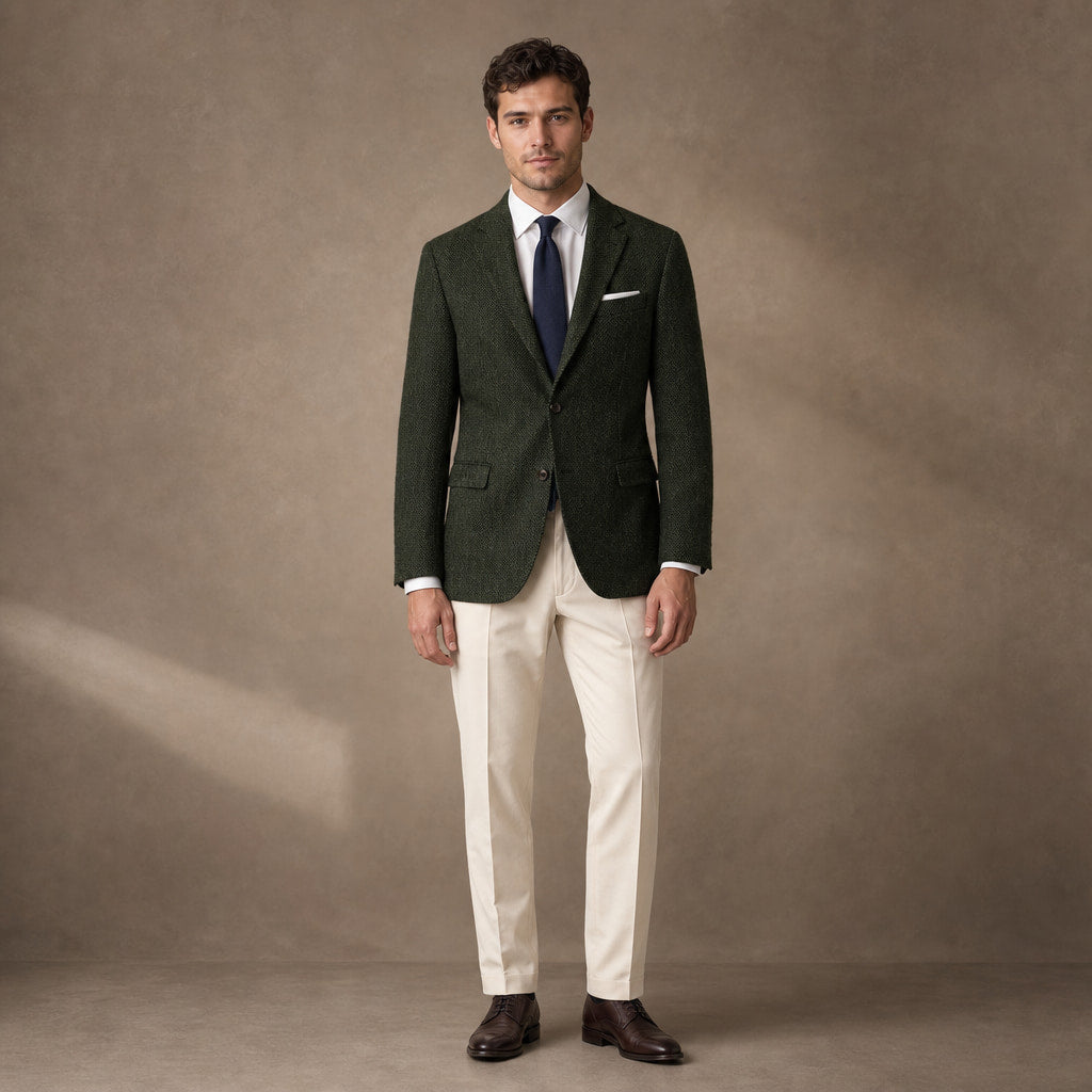 Herringbone Blazer Notch Lapel Dark Green – Product Photo