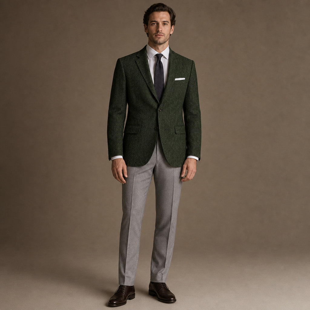 Herringbone Blazer Notch Lapel in Dark Green – Tarlano Premium Menswear