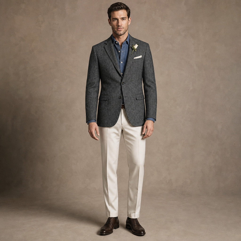 Herringbone Blazer Notch Lapel Dark Grey – Product Photo