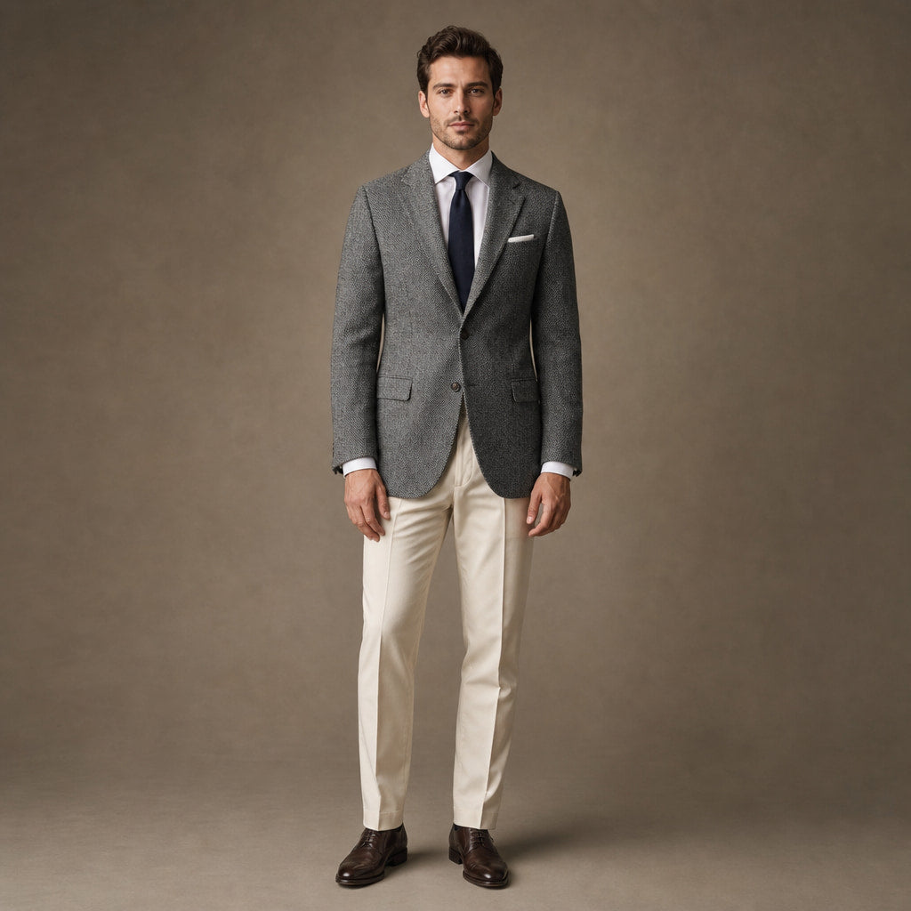 Herringbone Blazer Notch Lapel Grey – Product Photo