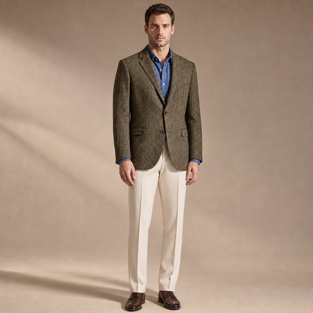 Herringbone Blazer Notch Lapel in Khaki – Tarlano Premium Menswear