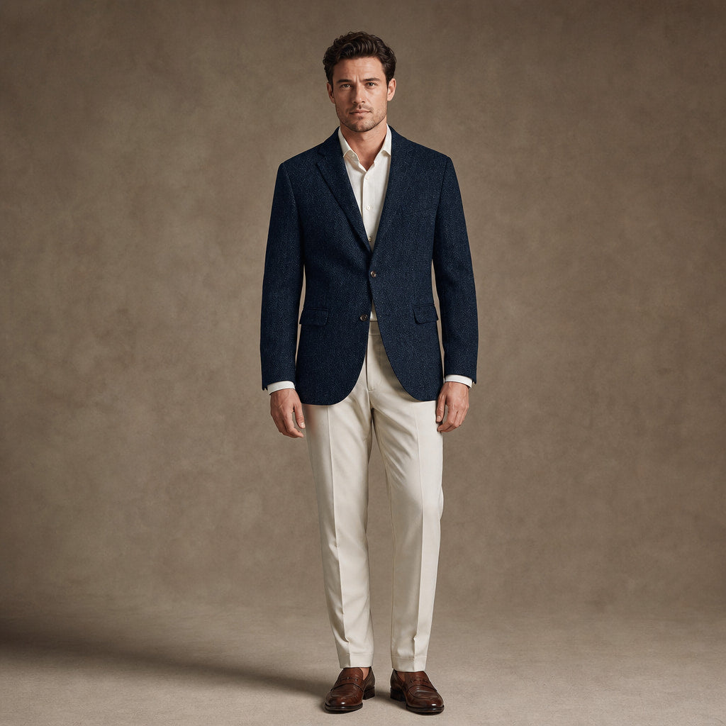 Herringbone Blazer Notch Lapel Navy – Product Photo