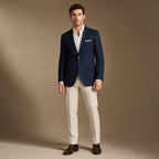 Herringbone Blazer Notch Lapel in Navy – Tarlano Premium Menswear