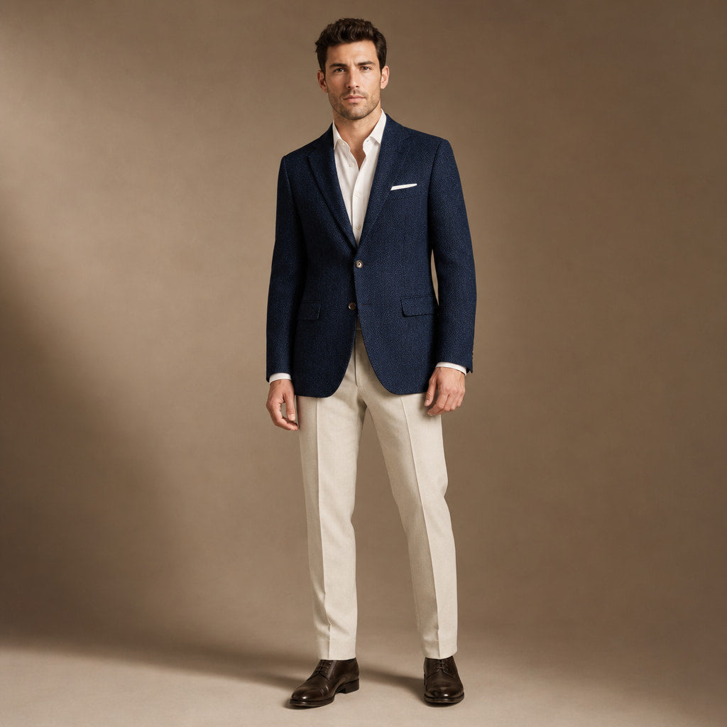 Herringbone Blazer Notch Lapel in Navy – Tarlano Premium Menswear