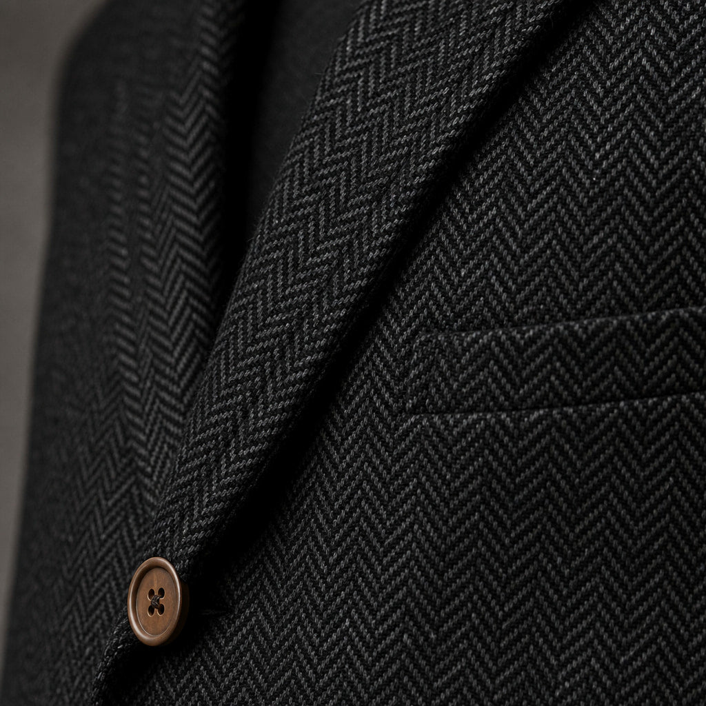Herringbone Blazer Regular Fit Black – Fabric and Detail Close-Up