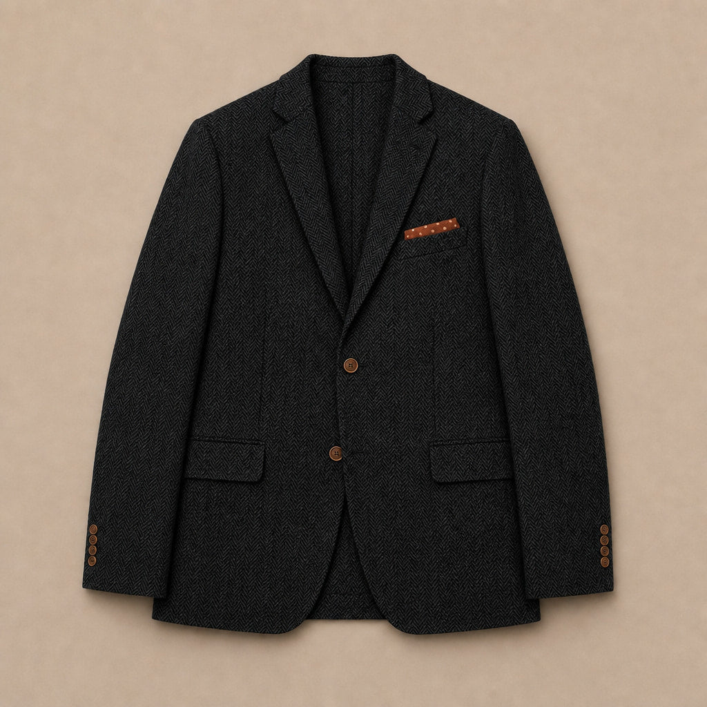 Herringbone Blazer Regular Fit Black – Flat Lay Product Photo