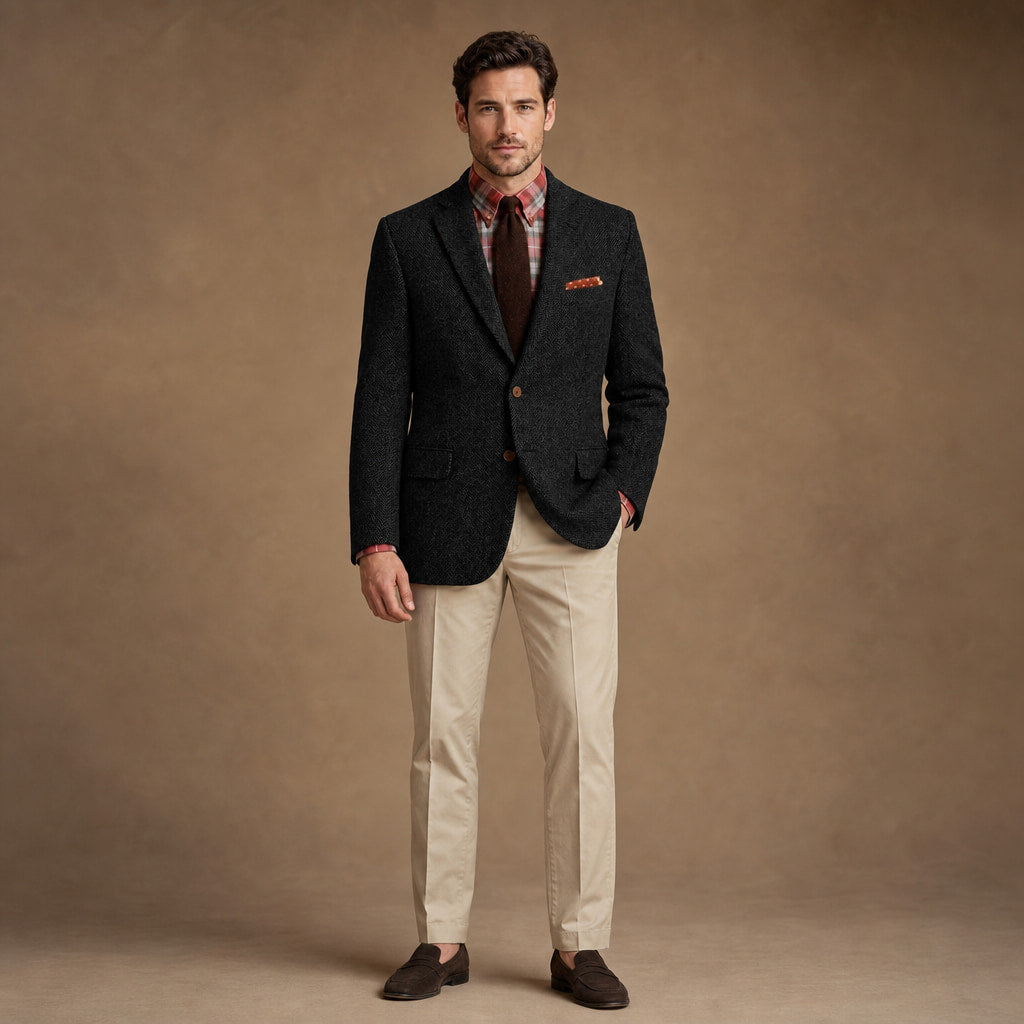 Herringbone Blazer Regular Fit Black – Full Look