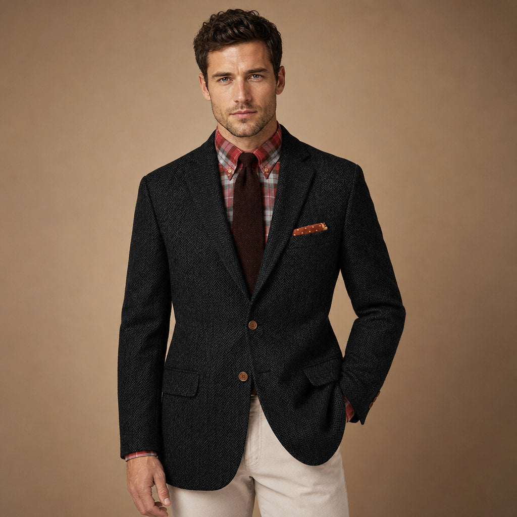Herringbone Blazer Regular Fit in Black – Tarlano Premium Menswear