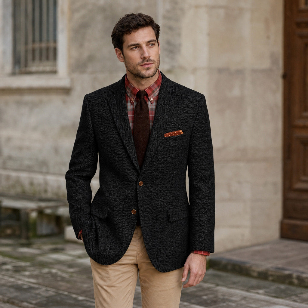 Herringbone Blazer Regular Fit Black – Styled Editorial Shot