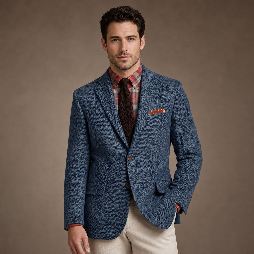 Herringbone Blazer Regular Fit in Blue – Tarlano Premium Menswear